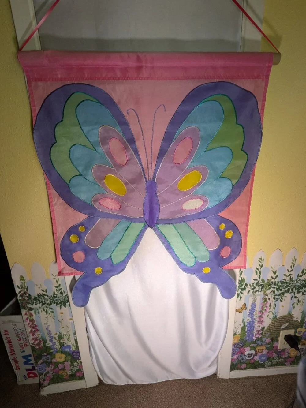 Pastel Butterfly Applique House Flag Nursery Bedroom Wall Decor Baby shower Girl